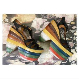 Rainbow 1940s Style Platform Sandal Heels